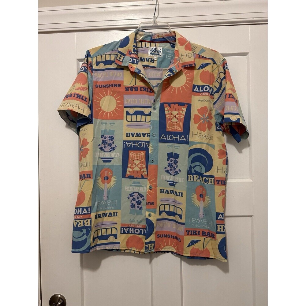 Mens Size Large Fresh Prints of Bel-Air Party Button Performance Aloha Hawaiian